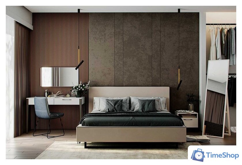 Кровать Ангстрем Милагро спальня с ПМ Малага-811.26 (М) (Simple 29/кашемир серый/оМ02) - Изображение №6 — Интернет-магазин Time-Shop