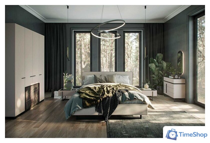 Кровать Ангстрем Милагро спальня с ПМ Малага-811.26 (М) (Simple 29/кашемир серый/оМ02) - Изображение №4 — Интернет-магазин Time-Shop