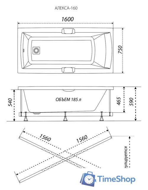 Ванна Triton Алекса 160x75 (с ножками) - Изображение №5 — Интернет-магазин Time-Shop