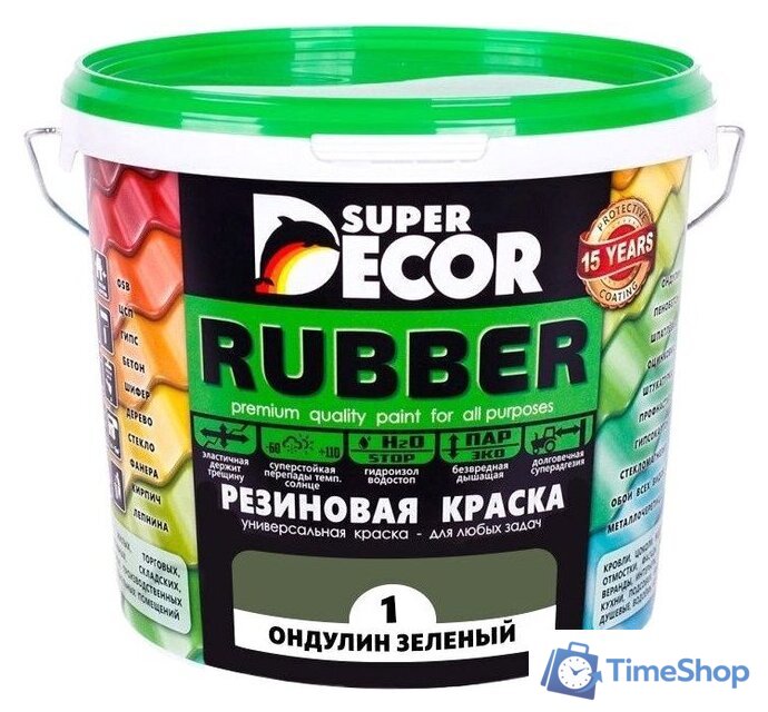 Краска Super Decor Резиновая 12 кг (№01 ондулин зеленый) - Изображение №1 — Интернет-магазин Time-Shop