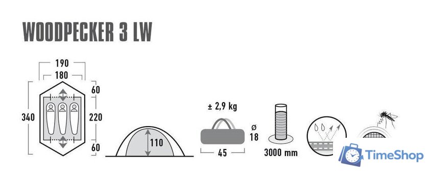 Треккинговая палатка High Peak Woodpecker 3 LW (зеленый) - Изображение №9 — Интернет-магазин Time-Shop