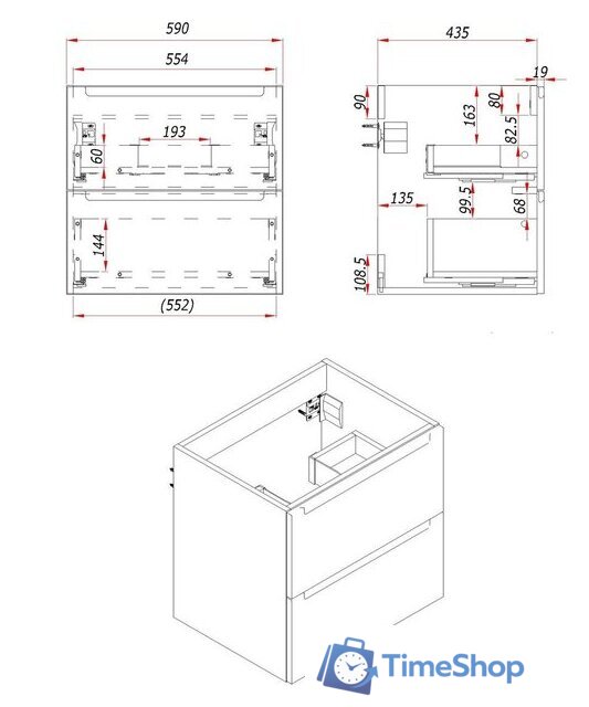  ЗОВ Тумба под умывальник Дион 60 D60LWP0M9003MKV5-KP13W (белый матовый) - Изображение №5 — Интернет-магазин Time-Shop