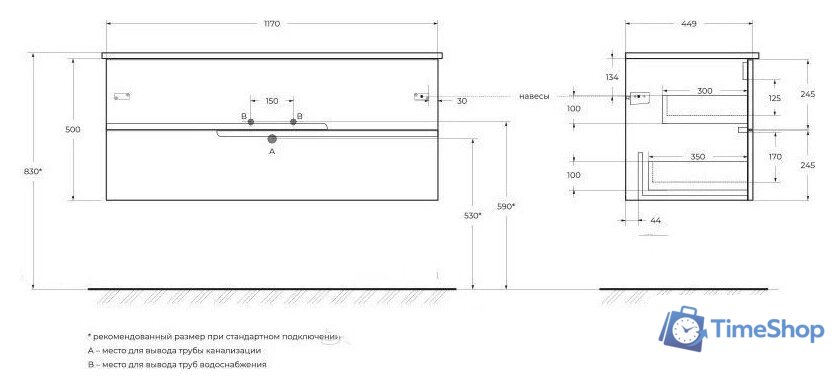  Cezares Тумба под умывальник DUET-N-1200-2C-SO-BL-R - Изображение №4 — Интернет-магазин Time-Shop