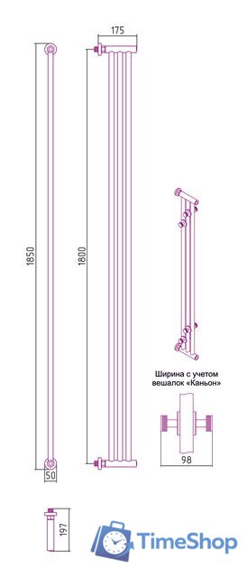 Полотенцесушитель Сунержа Хорда ПП 1800х195 30-4124-1800 - Изображение №3 — Интернет-магазин Time-Shop