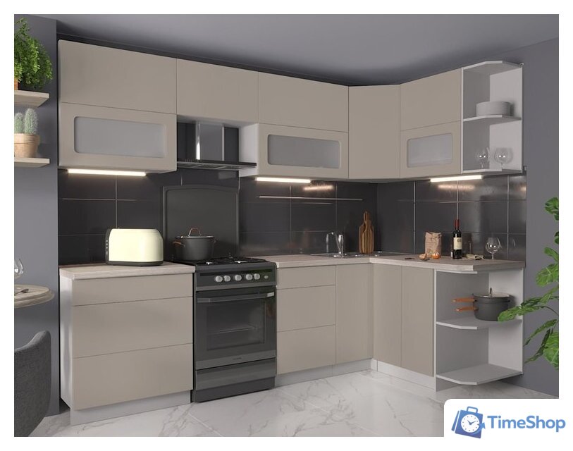 Готовая кухня Интерлиния Мила Матте 1.5x2.7 Б правая (луна-луна-травертин серый) - Изображение №3 — Интернет-магазин Time-Shop