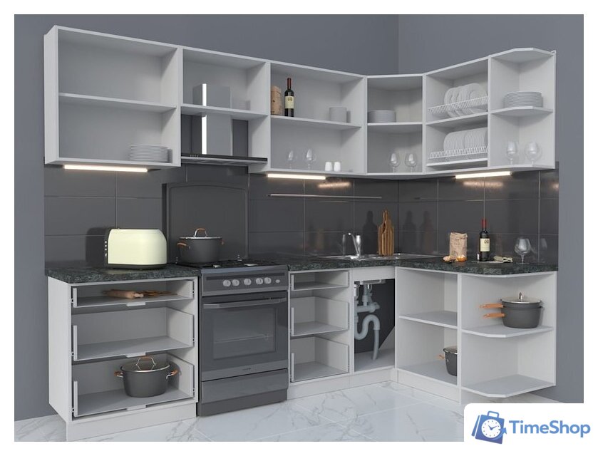 Готовая кухня Интерлиния Мила Матте 1.5x2.7 Б правая (луна-луна-травертин серый) - Изображение №2 — Интернет-магазин Time-Shop