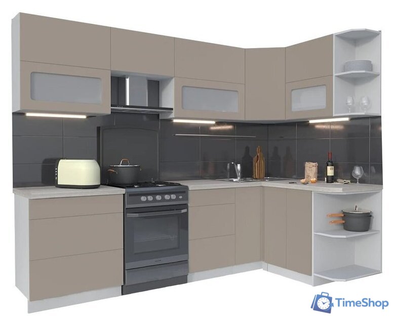 Готовая кухня Интерлиния Мила Матте 1.5x2.7 Б правая (луна-луна-травертин серый) - Изображение №1 — Интернет-магазин Time-Shop