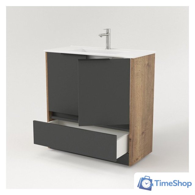  Дабер Тумба под умывальник 017 60 Т17.6.0.22Ч (дуб галифакс/серый/ручка черная) - Изображение №3 — Интернет-магазин Time-Shop