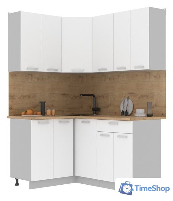 Готовая кухня Интерлиния Мила Лайт 1.2x1.6 (белый платинум/белый платинум/дуб бунратти) - Изображение №1 — Интернет-магазин Time-Shop