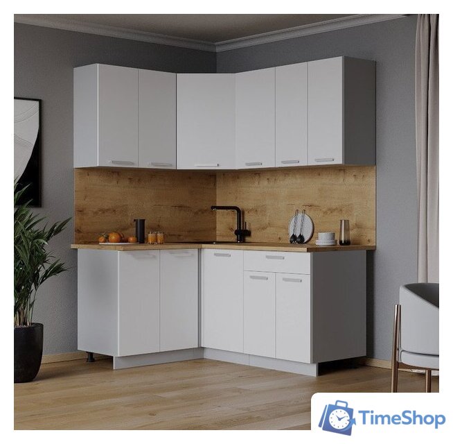 Готовая кухня Интерлиния Мила Лайт 1.2x1.6 (белый платинум/белый платинум/дуб бунратти) - Изображение №2 — Интернет-магазин Time-Shop