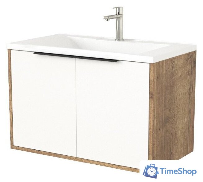  Дабер Тумба под умывальник 018 Andrea Elen 80 Т18.8А.0.21Ч (дуб галифакс/белый/ручка черная) - Изображение №1 — Интернет-магазин Time-Shop