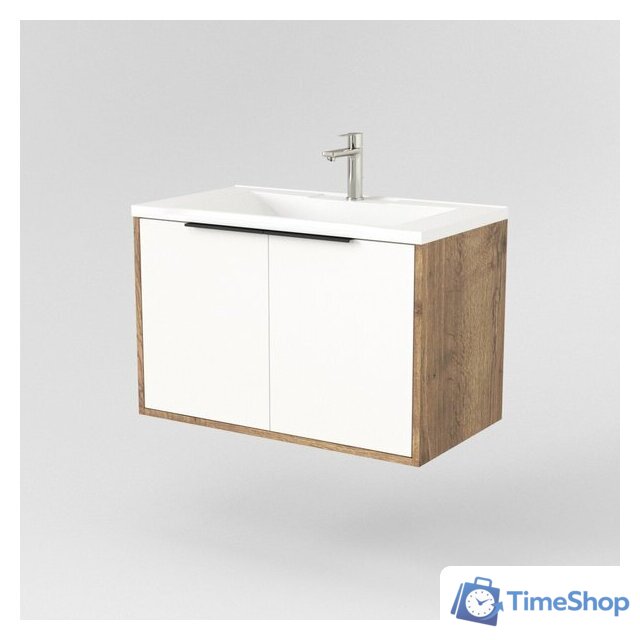  Дабер Тумба под умывальник 018 Andrea Elen 80 Т18.8А.0.21Ч (дуб галифакс/белый/ручка черная) - Изображение №2 — Интернет-магазин Time-Shop