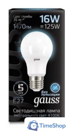 Светодиодная лампочка Gauss LED A60 E27 16 Вт 4100 К 102502216 - Изображение №2 — Интернет-магазин Time-Shop