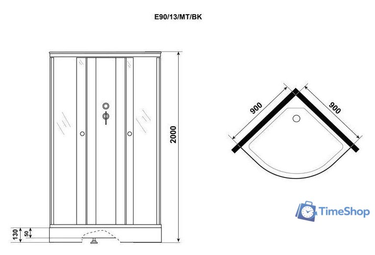 Душевая кабина Niagara Eco E90/13/MT/BK 90x90x200 - Изображение №23 — Интернет-магазин Time-Shop