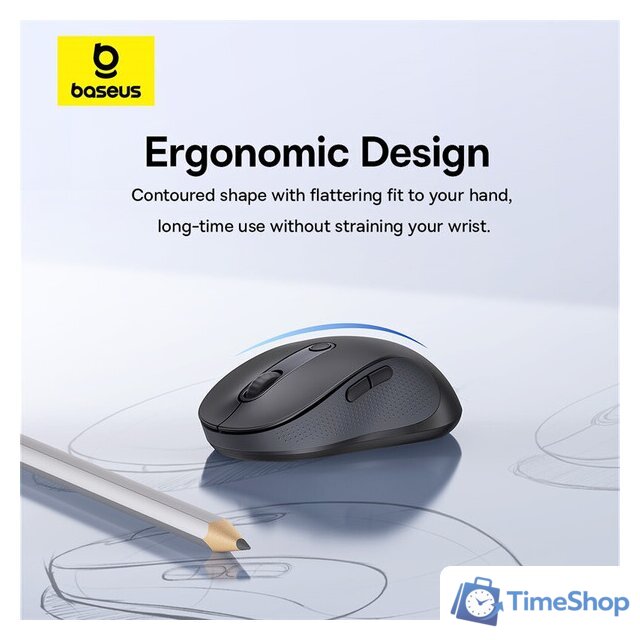 Мышь Baseus F02 Ergonomic Wireless Mouse (черный, без батарейки в комплекте) - Изображение №14 — Интернет-магазин Time-Shop
