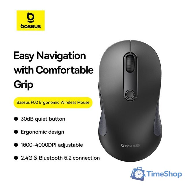 Мышь Baseus F02 Ergonomic Wireless Mouse (черный, без батарейки в комплекте) - Изображение №12 — Интернет-магазин Time-Shop