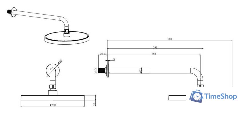 Верхний душ Aquatek AQ2080CR - Изображение №2 — Интернет-магазин Time-Shop