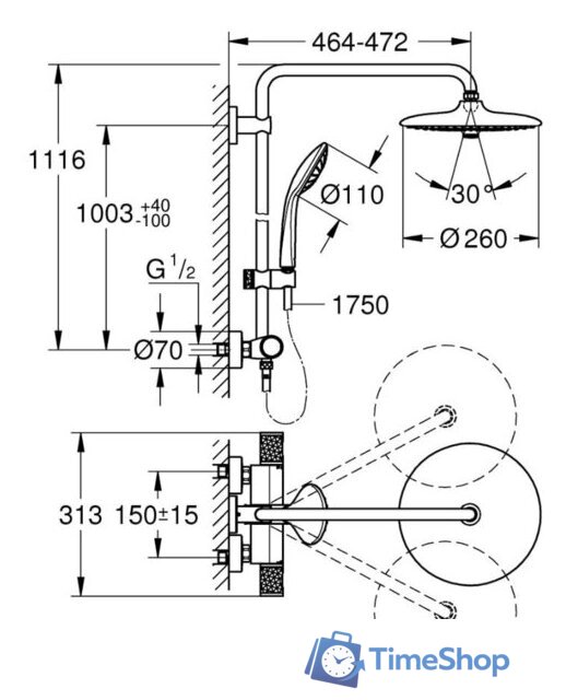 Душевая система  Grohe Euphoria System 260 27615002 - Изображение №2 — Интернет-магазин Time-Shop