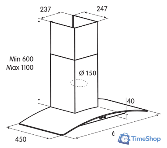 Кухонная вытяжка Jetair Tory P 60 Inx 68116911A - Изображение №2 — Интернет-магазин Time-Shop