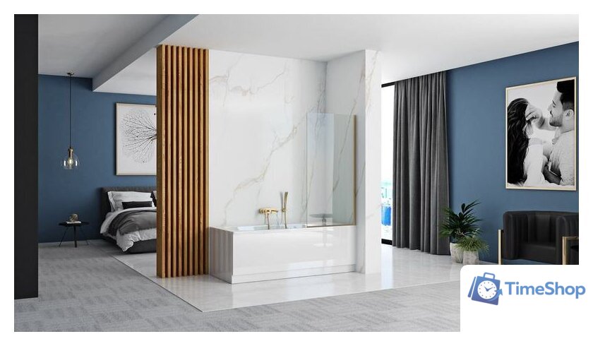 Стеклянная шторка для ванны Rea Elegant 70 (золото/прозрачное стекло) - Изображение №4 — Интернет-магазин Time-Shop