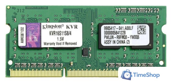 Оперативная память Kingston ValueRAM 4GB DDR3 SO-DIMM PC3-12800 (KVR16S11S8/4) - Изображение №1 — Интернет-магазин Time-Shop