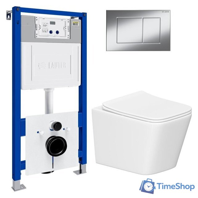 Унитаз подвесной Lauter Square 214903 с кнопкой 219701J (прямоугольная, хром) - Изображение №2 — Интернет-магазин Time-Shop