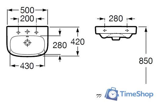 Умывальник Roca Debba 50x42 [32799600Y] - Изображение №4 — Интернет-магазин Time-Shop