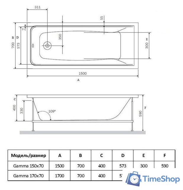 Ванна Alba Spa Gamma 170x70 (с каркасом) - Изображение №3 — Интернет-магазин Time-Shop