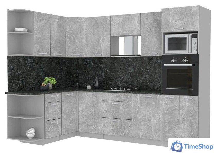 Готовая кухня Интерлиния Мила Лайт 1.68x2.8 левая (бетон/бетон/кастилло темный) - Изображение №1 — Интернет-магазин Time-Shop