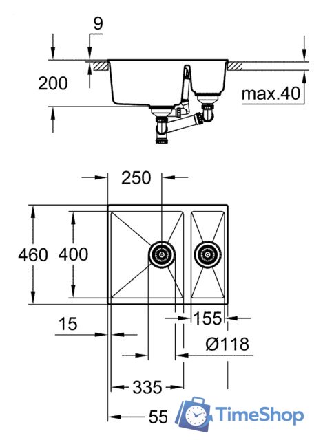 Кухонная мойка Grohe K500 60-C 55.5/46 1.5 31648AP0 (черный гранит) - Изображение №2 — Интернет-магазин Time-Shop