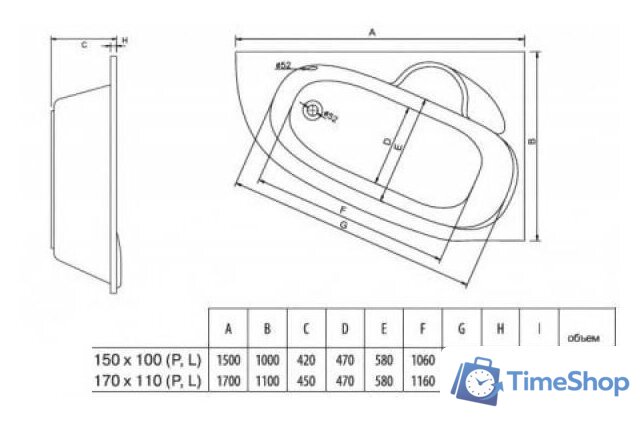 Ванна Alba Spa Katrina 170x110 R - Изображение №2 — Интернет-магазин Time-Shop
