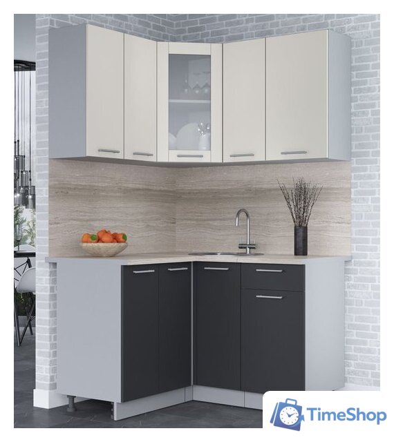 Готовая кухня Интерлиния Мила 12x13 (персидский жемчуг-антрацит-травертин серый) - Изображение №2 — Интернет-магазин Time-Shop