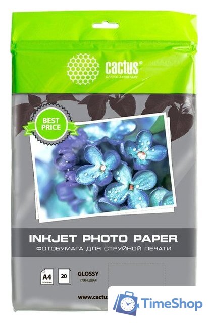 Фотобумага CACTUS Глянцевая A4 130 г/м2 20 листов CS-GA413020ED - Изображение №1 — Интернет-магазин Time-Shop