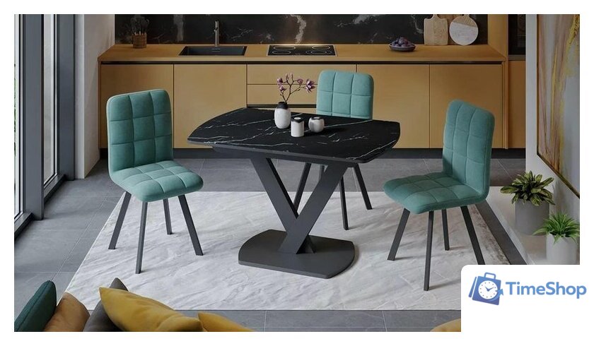 Кухонный стол Трия Салерно Тип 1 (черный муар/стекло черный мрамор) - Изображение №3 — Интернет-магазин Time-Shop