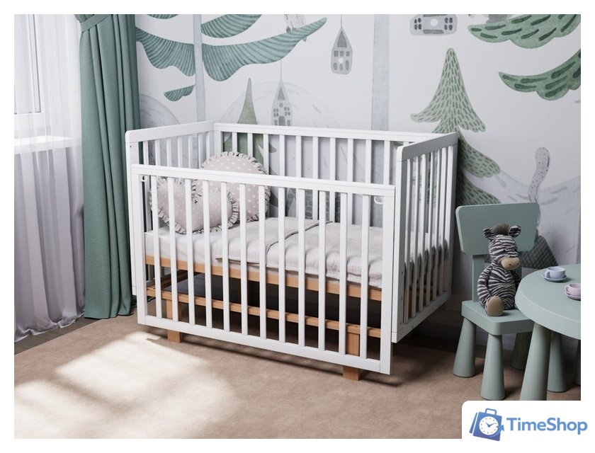 Классическая детская кроватка Incanto PAPI с автоспинкой и маятником KR-0176/60 (белый/бук) - Изображение №14 — Интернет-магазин Time-Shop