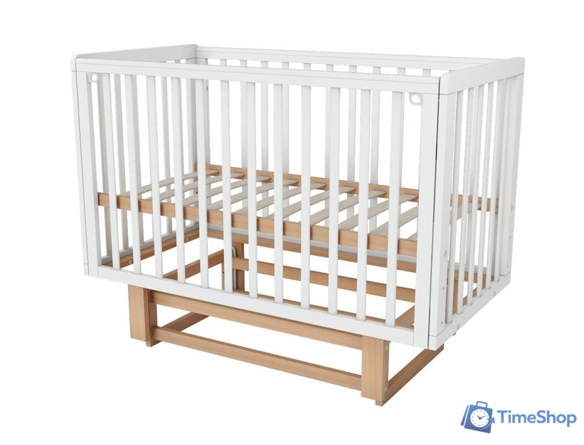 Классическая детская кроватка Incanto PAPI с автоспинкой и маятником KR-0176/60 (белый/бук) - Изображение №5 — Интернет-магазин Time-Shop