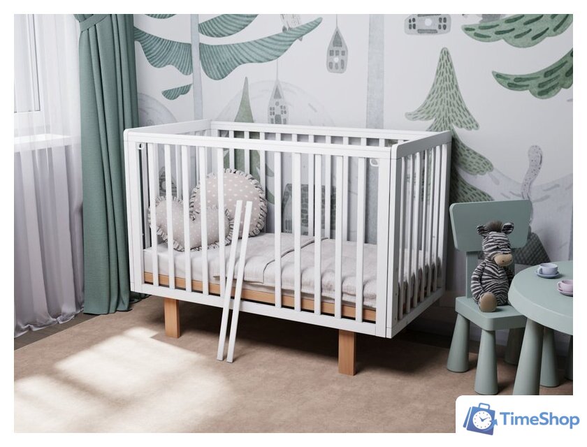 Классическая детская кроватка Incanto PAPI с автоспинкой и маятником KR-0176/60 (белый/бук) - Изображение №10 — Интернет-магазин Time-Shop