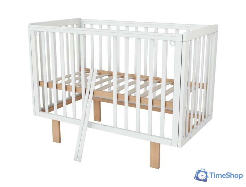 Классическая детская кроватка Incanto PAPI с автоспинкой и маятником KR-0176/60 (белый/бук) - Изображение №3 — Интернет-магазин Time-Shop