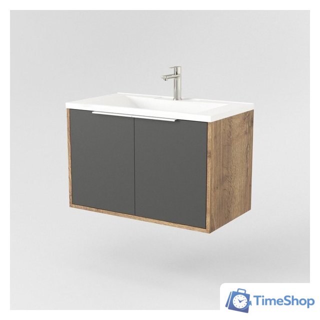  Дабер Тумба под умывальник 018 Andrea Elen 80 Т18.8А.0.22Б (дуб галифакс/серый/ручка белая) - Изображение №2 — Интернет-магазин Time-Shop