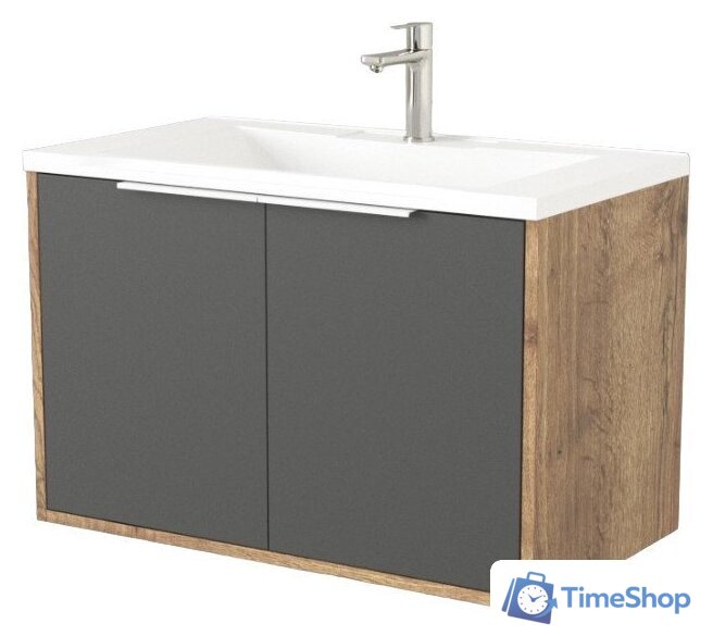  Дабер Тумба под умывальник 018 Andrea Elen 80 Т18.8А.0.22Б (дуб галифакс/серый/ручка белая) - Изображение №1 — Интернет-магазин Time-Shop