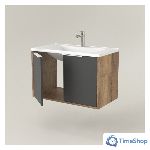  Дабер Тумба под умывальник 018 Andrea Elen 80 Т18.8А.0.22Б (дуб галифакс/серый/ручка белая) - Изображение №3 — Интернет-магазин Time-Shop