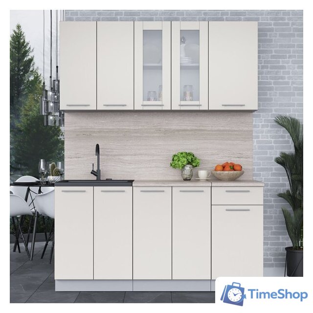 Готовая кухня Интерлиния Мила 16-60 (персидский жемчуг/персидский жемчуг/травертин серый) - Изображение №2 — Интернет-магазин Time-Shop