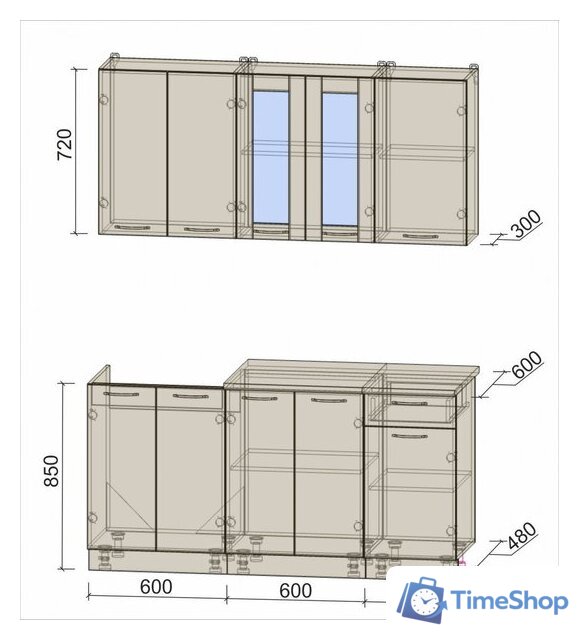 Готовая кухня Интерлиния Мила 16-60 (персидский жемчуг/персидский жемчуг/травертин серый) - Изображение №6 — Интернет-магазин Time-Shop