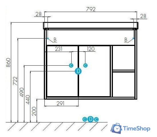  Акватон Тумба под умывальник Флай 80 1A237401FAX10 (дуб белый/дуб крафт) - Изображение №6 — Интернет-магазин Time-Shop