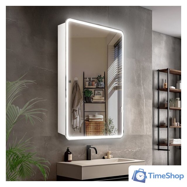  Symbolite Шкаф с зеркалом для ванной Каре 40x80 универсальное (с подсветкой, сенсор с диммером на зеркале) - Изображение №1 — Интернет-магазин Time-Shop