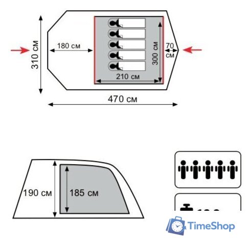 Кемпинговая палатка TRAMP Baltic Wave 5 v2 - Изображение №2 — Интернет-магазин Time-Shop