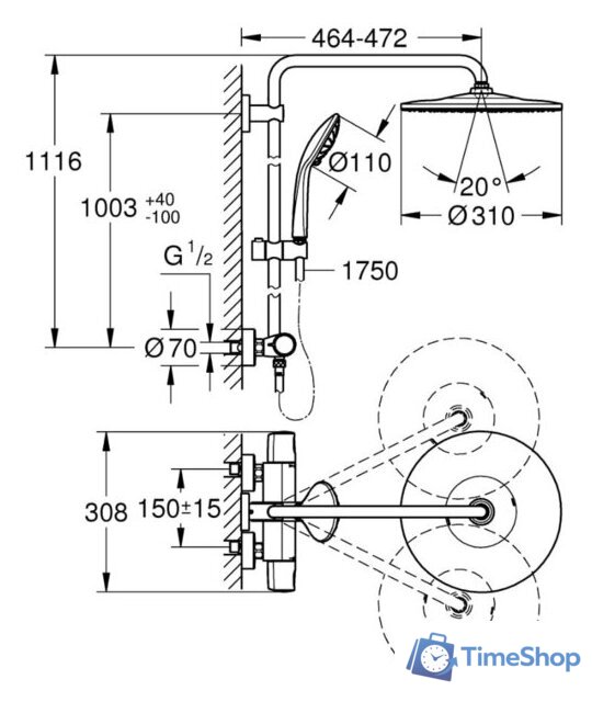 Душевая система  Grohe Euphoria System 310 26075001 - Изображение №4 — Интернет-магазин Time-Shop
