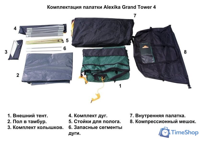 Кемпинговая палатка AlexikA Grand Tower 4 (зеленый) - Изображение №10 — Интернет-магазин Time-Shop