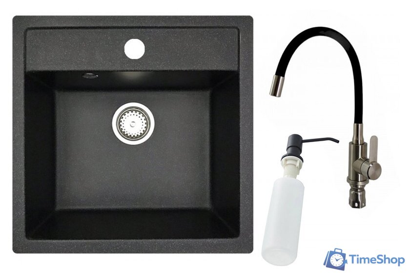 Кухонная мойка БелЭворс Rio + смеситель W74004-2 + дозатор L405F (черный) - Изображение №1 — Интернет-магазин Time-Shop