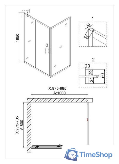 Душевой уголок Niagara NG-6881-08 100x80 (черный) - Изображение №3 — Интернет-магазин Time-Shop